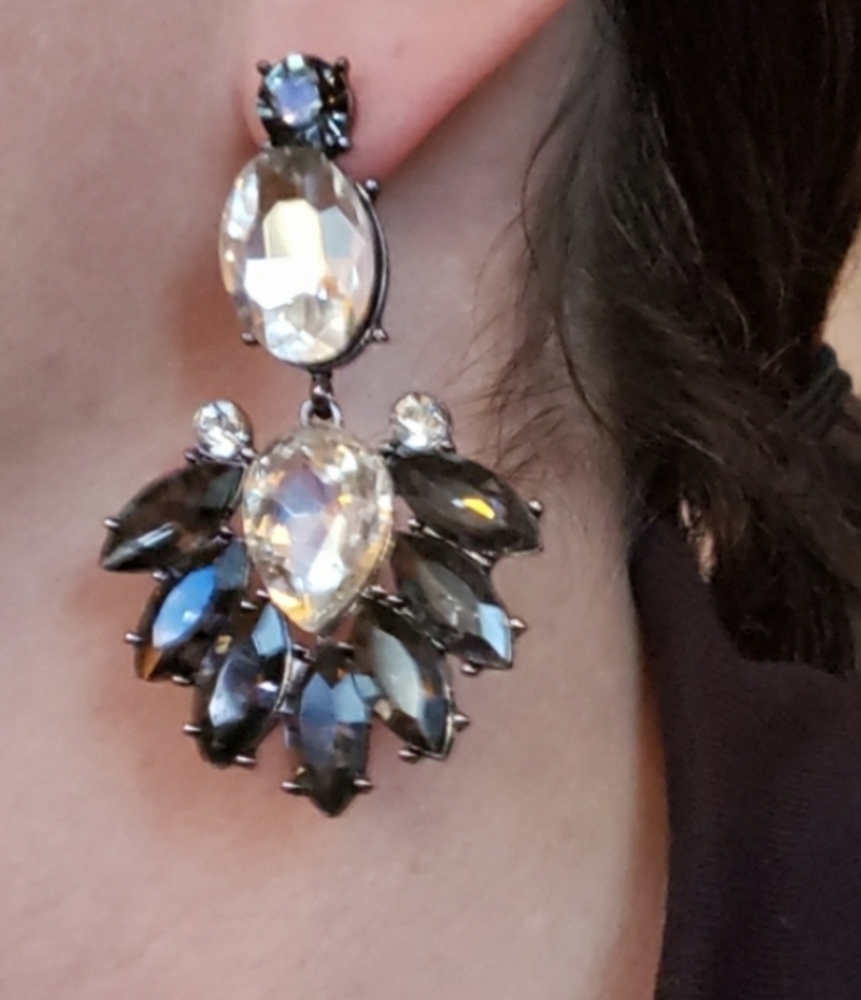 2 for $5 Black and white crystal dangle earrings